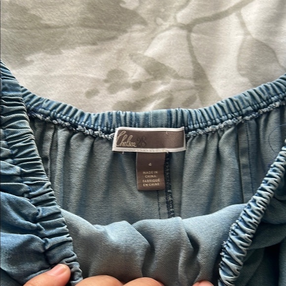 Blue Off-Shoulder Kids Dress - Picture 2 of 3